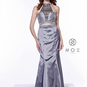 Silver Sleeveless Homecoming Maxi Dress